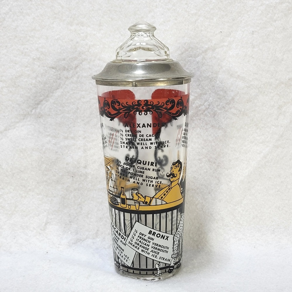 Vintage 1950s Hazel Atlas Gay Bar Cocktail Shaker Recipes Glass MCM Barware